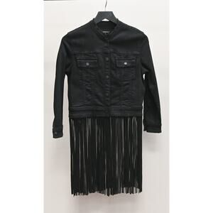 The Perfext | Black Denim Fringe Jacket | Size Small